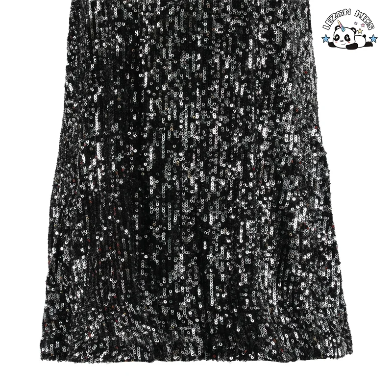 LEZONKIDS - Wholesale High Quality Sparkle Sequin Spaghetti Strap Party Girls Dresses 2-12 Children Clothing